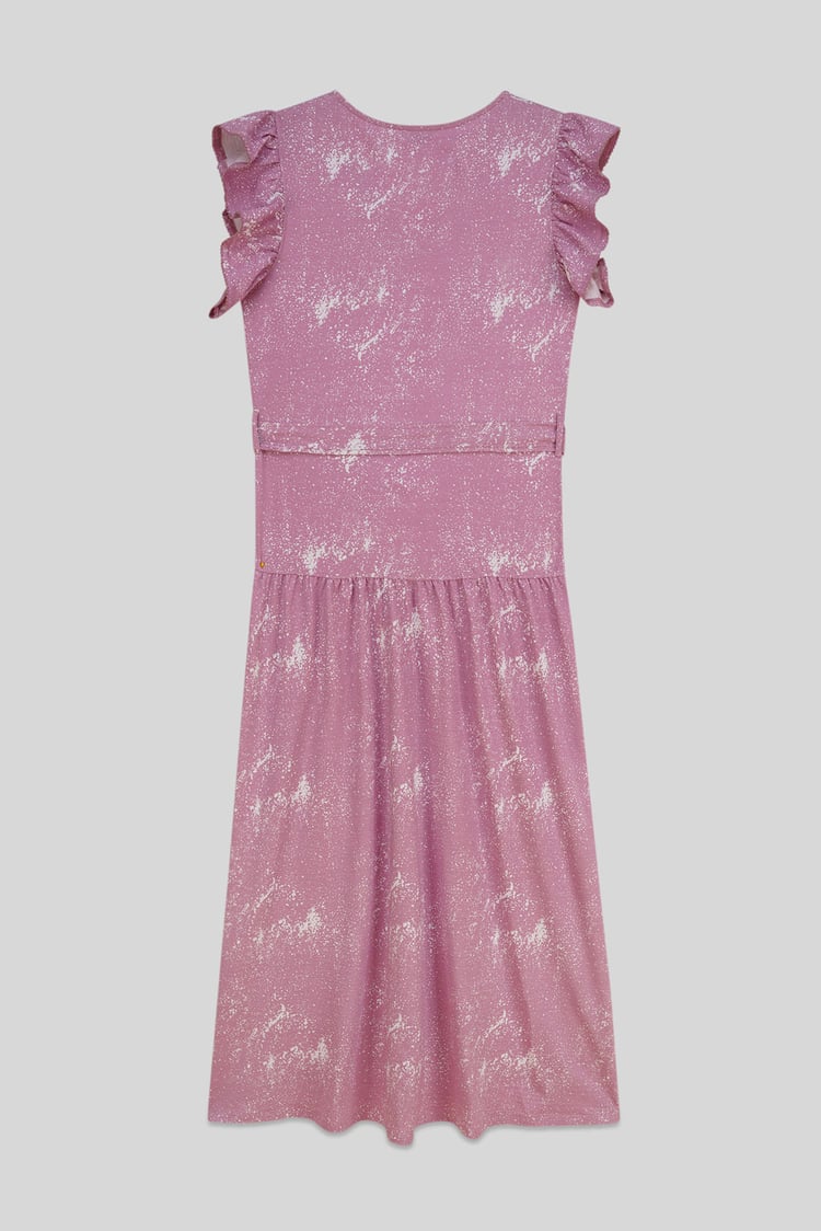 Frill - Sleeve Brush Print Wrap Asymmetric Dress