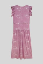 Frill - Sleeve Brush Print Wrap Asymmetric Dress