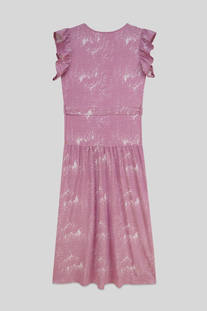 Frill - Sleeve Brush Print Wrap Asymmetric Dress