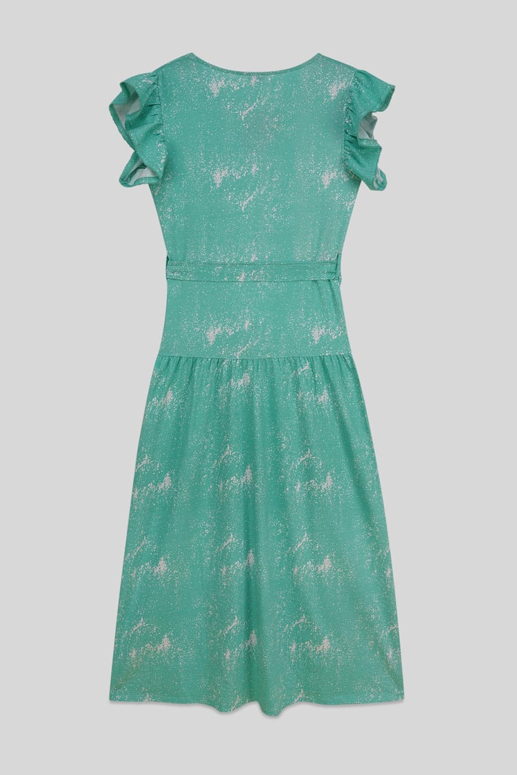 Frill - Sleeve Brush Print Wrap Asymmetric Dress