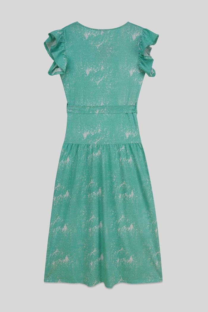 Frill - Sleeve Brush Print Wrap Asymmetric Dress