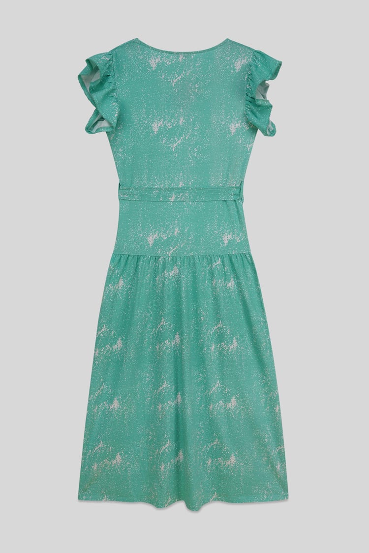 Frill - Sleeve Brush Print Wrap Asymmetric Dress