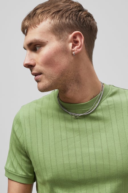 Green Ribbed Short Sleeve T-Shirt