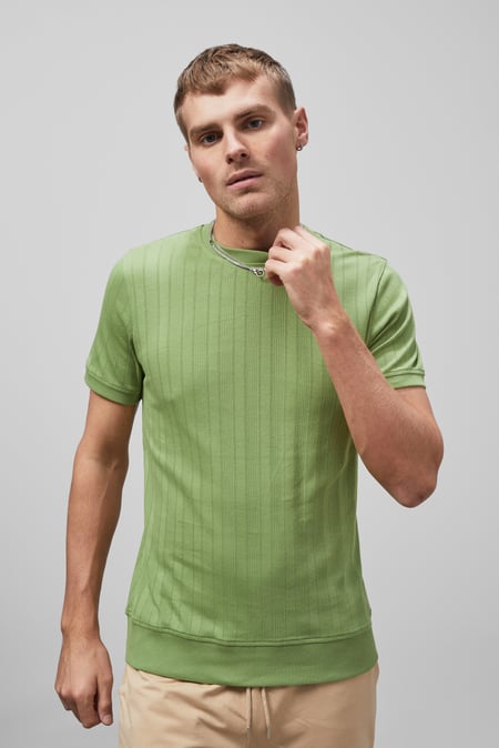 Green Ribbed Short Sleeve T-Shirt