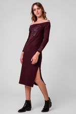 Off Shoulder Embroidery Decor Midi Dress