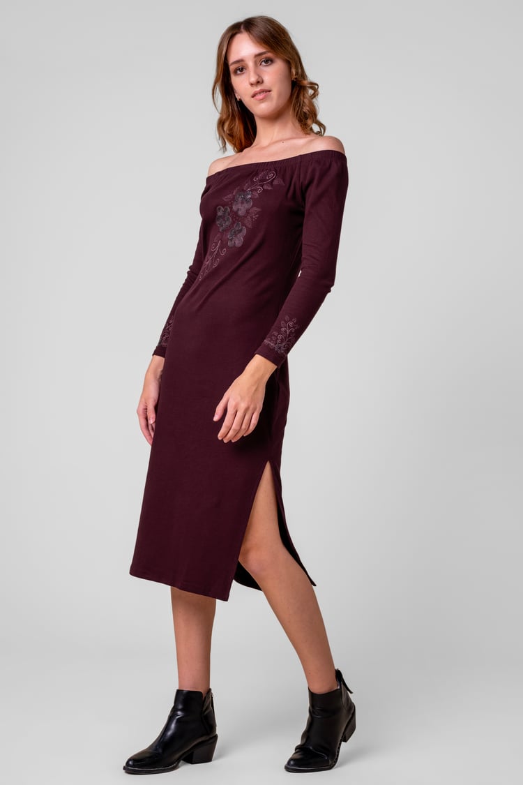 Off Shoulder Embroidery Decor Midi Dress