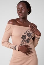 Off Shoulder Embroidery Decor Midi Dress