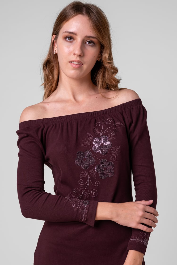 Off Shoulder Embroidery Decor Midi Dress