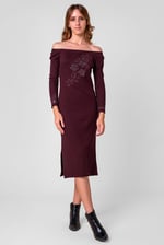 Off Shoulder Embroidery Decor Midi Dress