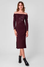 Off Shoulder Embroidery Decor Midi Dress