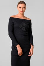 Off Shoulder Embroidery Decor Midi Dress