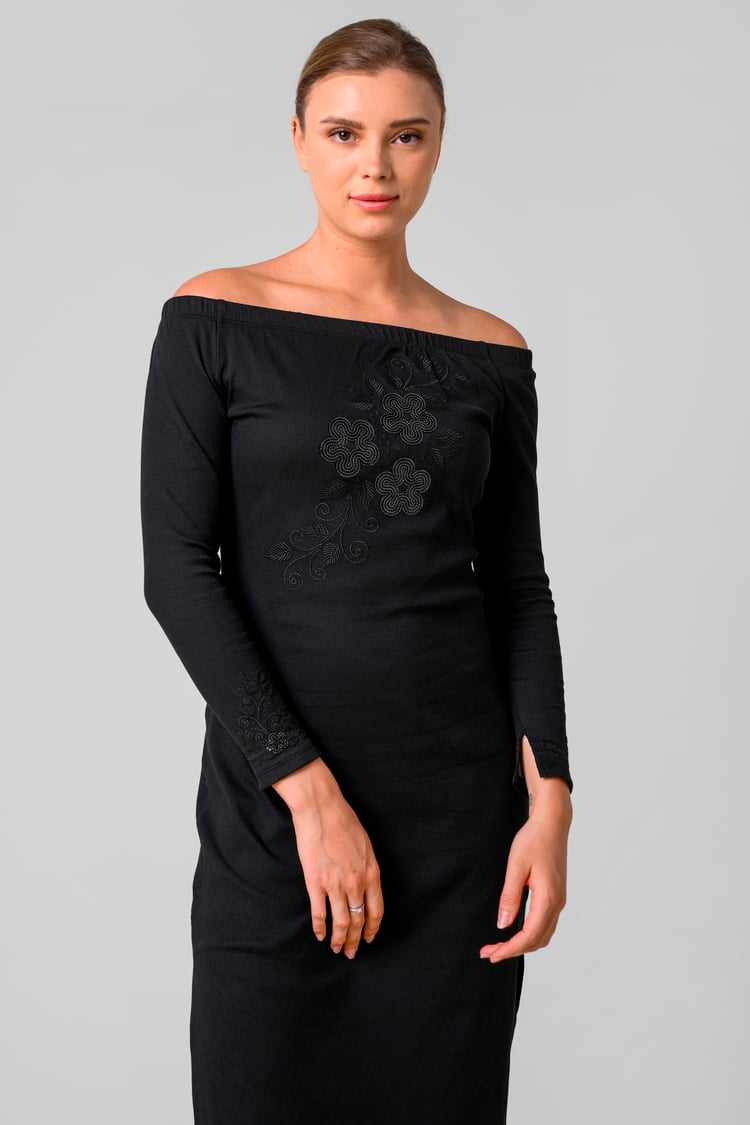 Off Shoulder Embroidery Decor Midi Dress