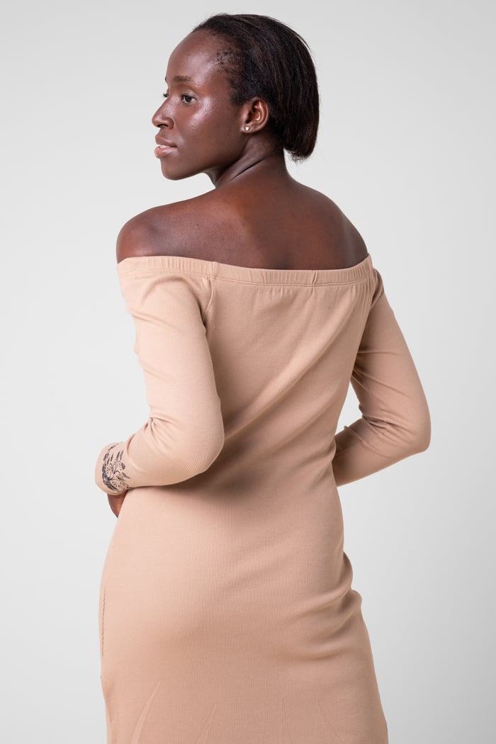 Off Shoulder Embroidery Decor Midi Dress