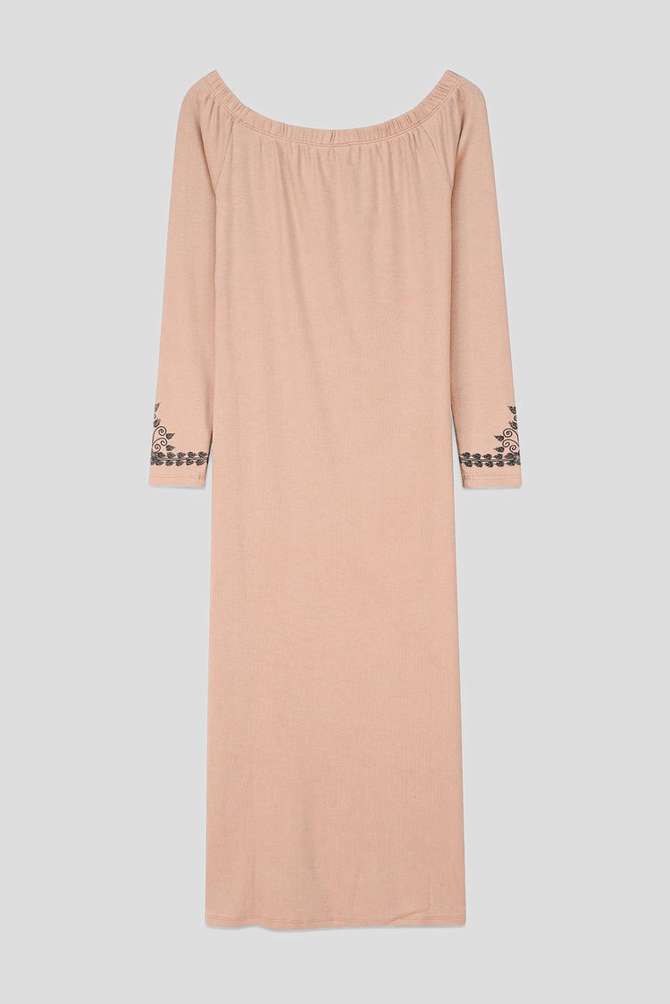 Off Shoulder Embroidery Decor Midi Dress