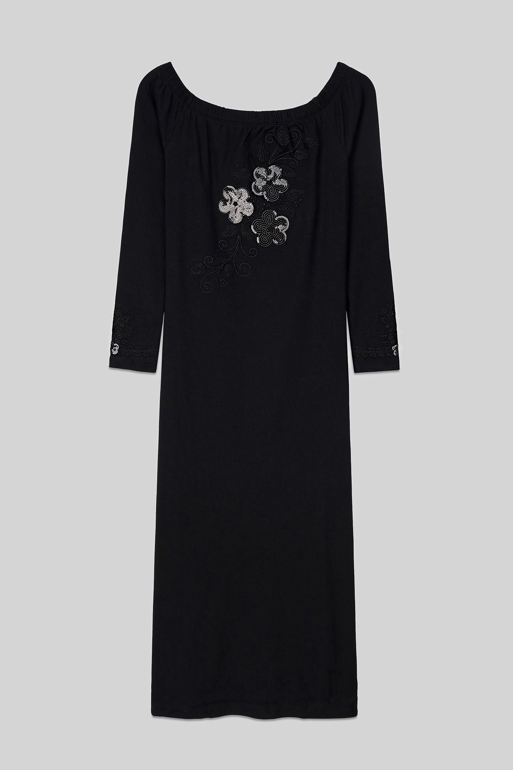 Off Shoulder Embroidery Decor Midi Dress