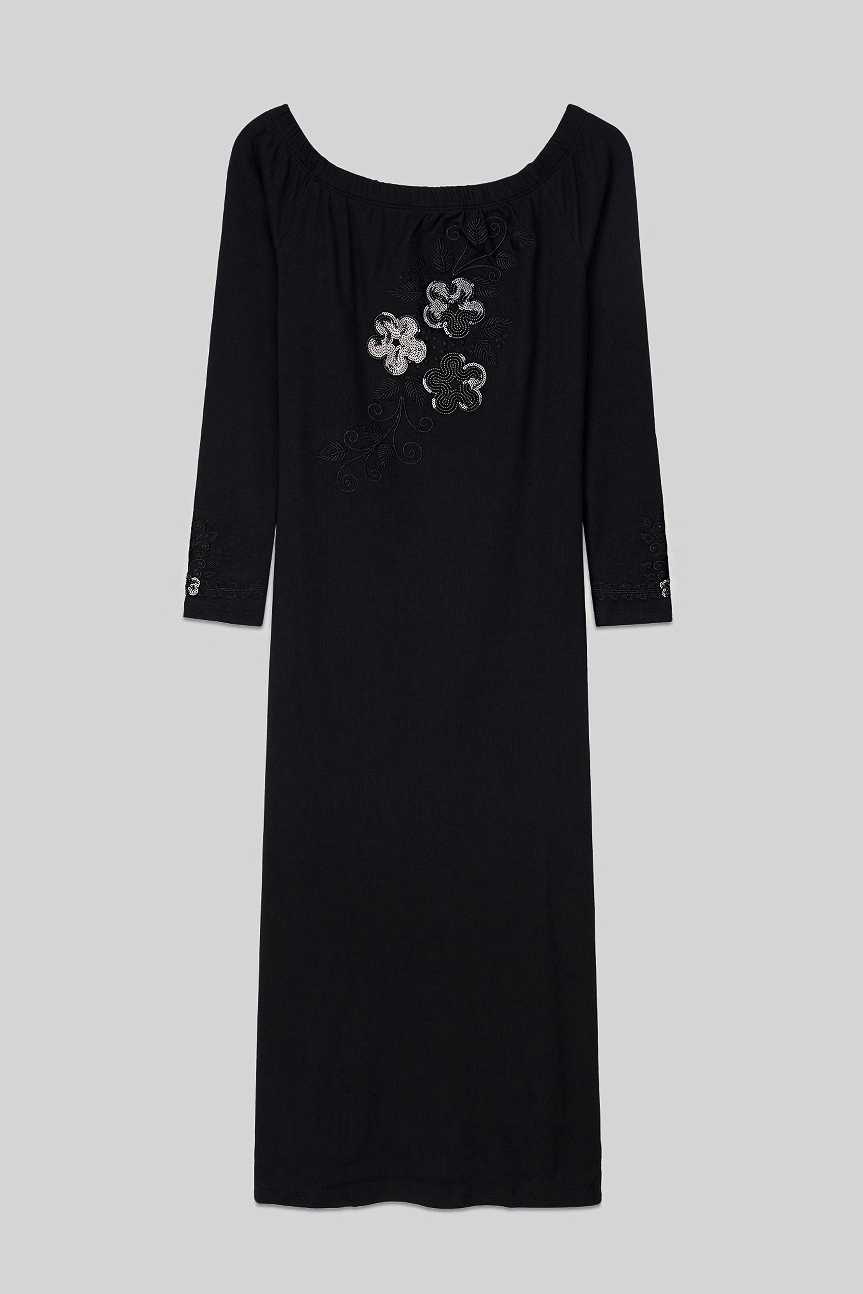 Off Shoulder Embroidery Decor Midi Dress