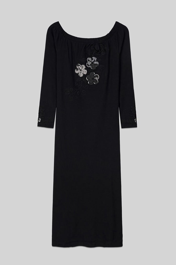 Off Shoulder Embroidery Decor Midi Dress