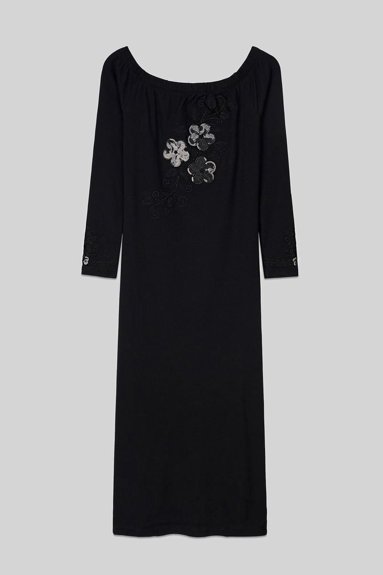 Off Shoulder Embroidery Decor Midi Dress