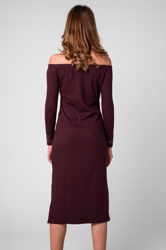 Off Shoulder Embroidery Decor Midi Dress