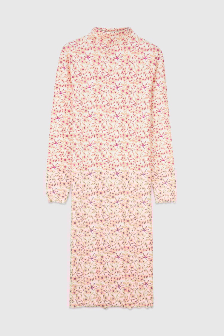 Crepe Ribbed Midi Floral Dress