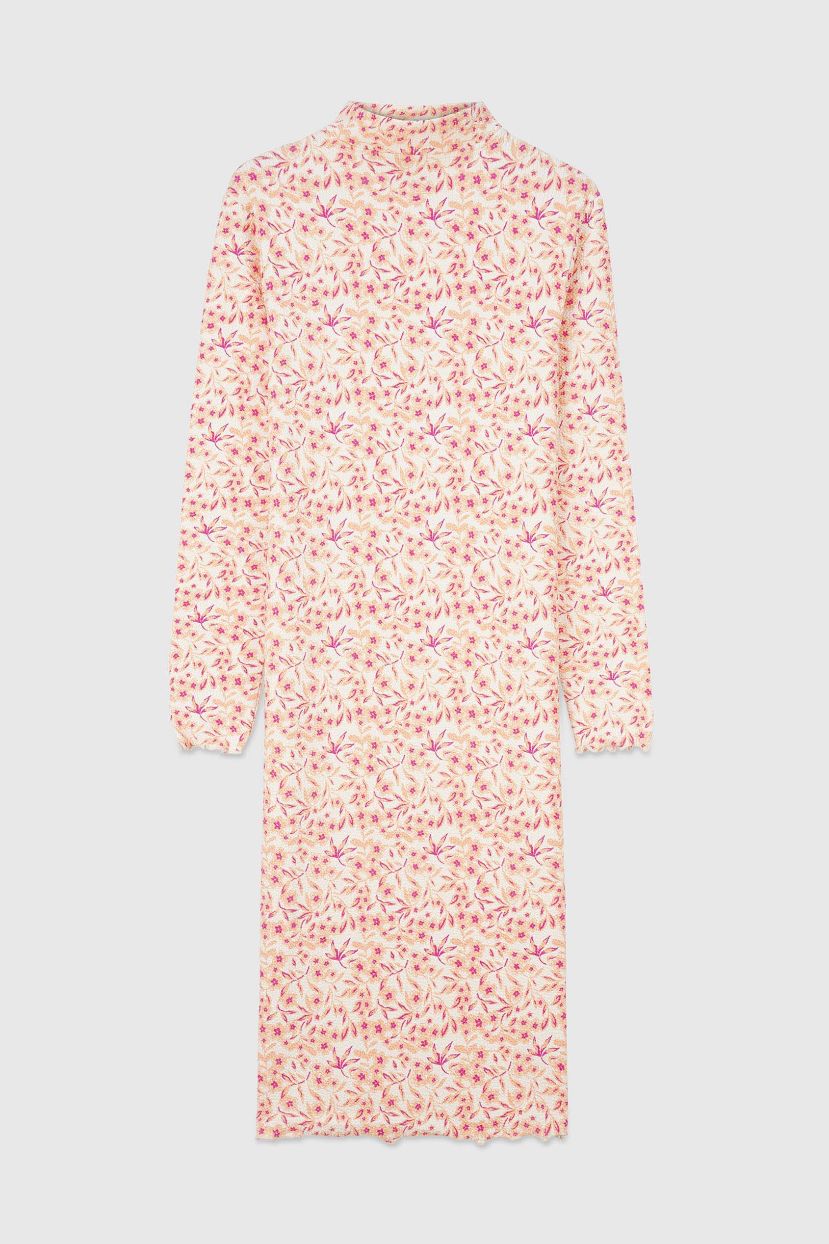 Crepe Ribbed Midi Floral Dress