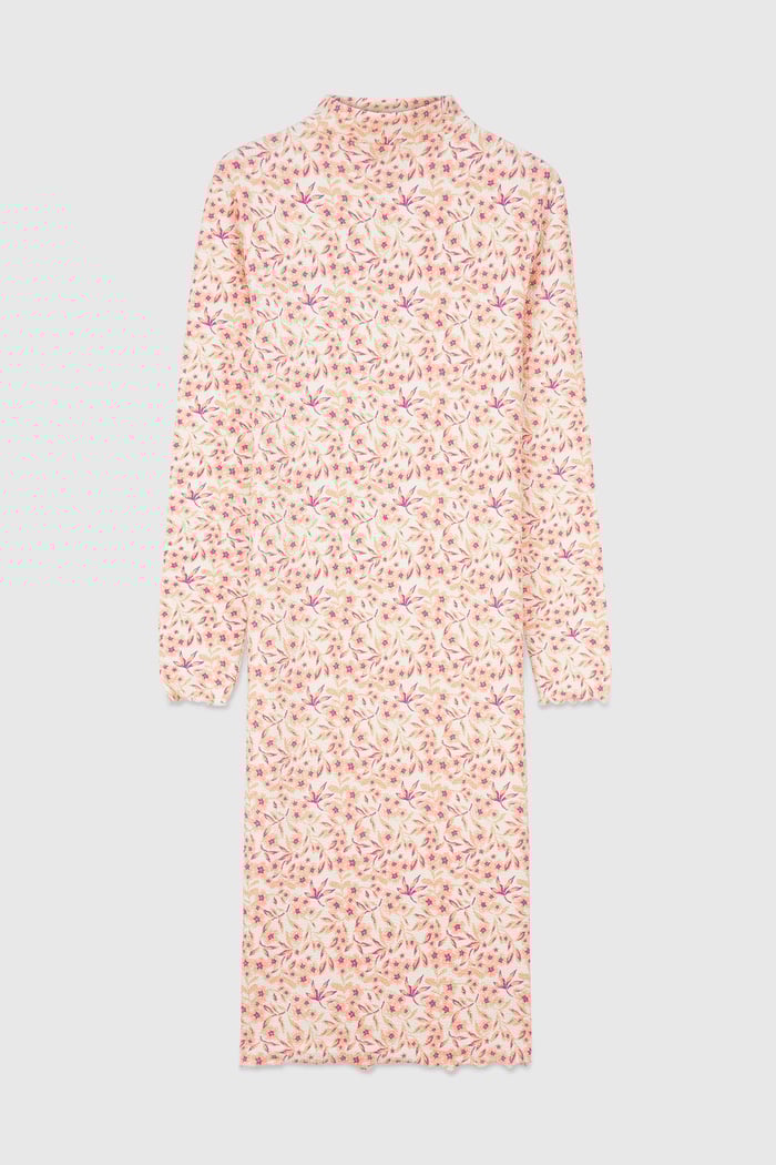 Crepe Ribbed Midi Floral Dress