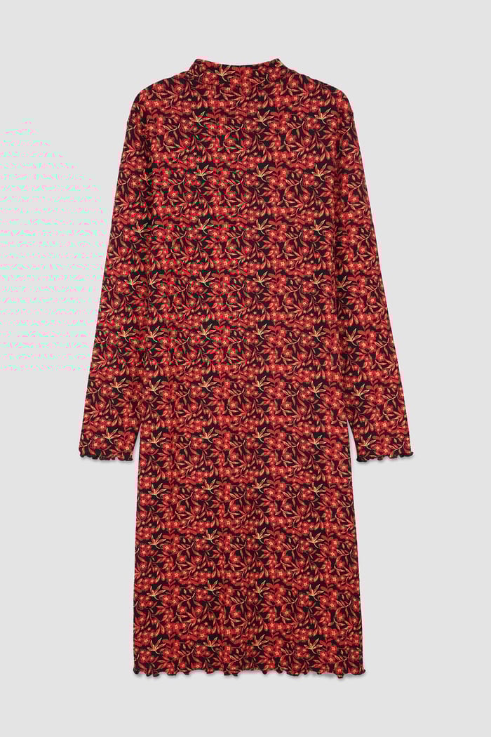 Crepe Ribbed Midi Floral Dress