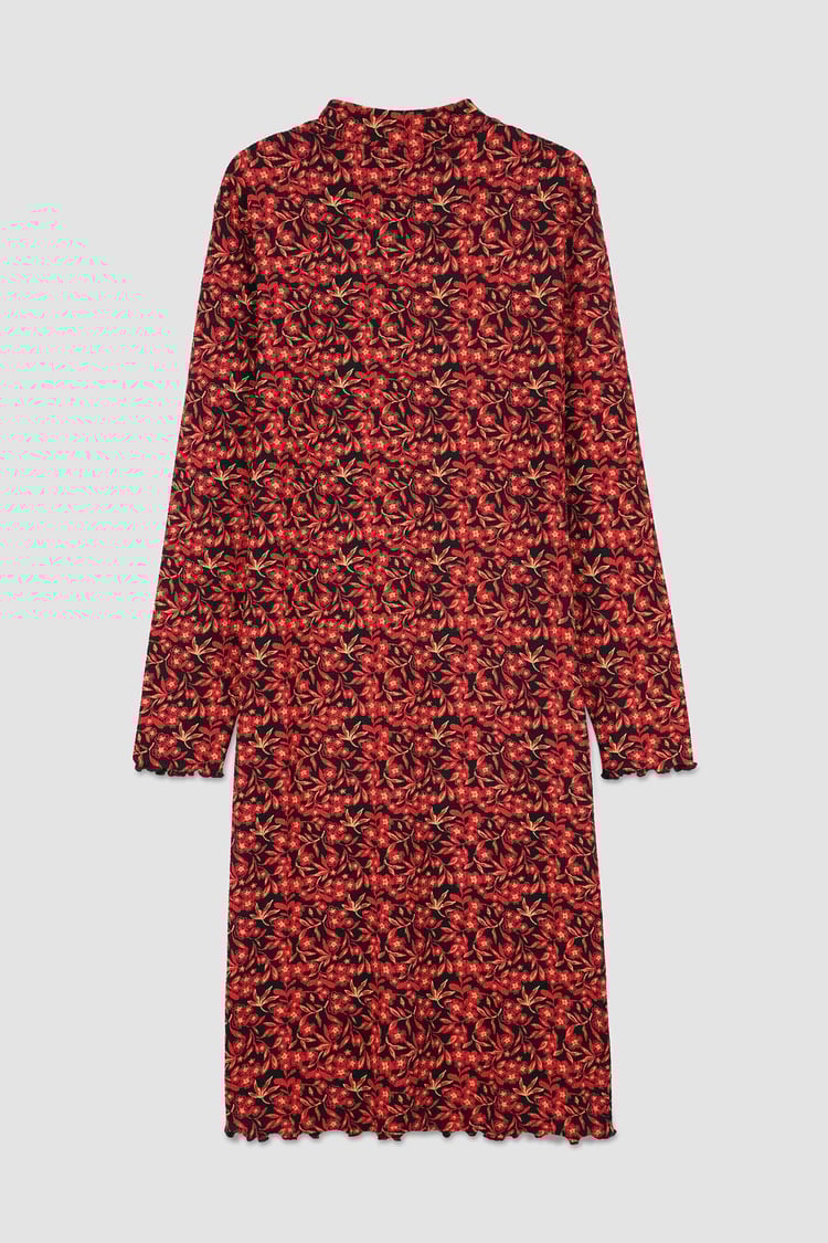 Crepe Ribbed Midi Floral Dress