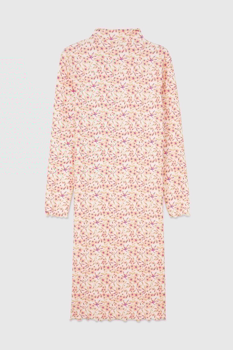 Crepe Ribbed Midi Floral Dress