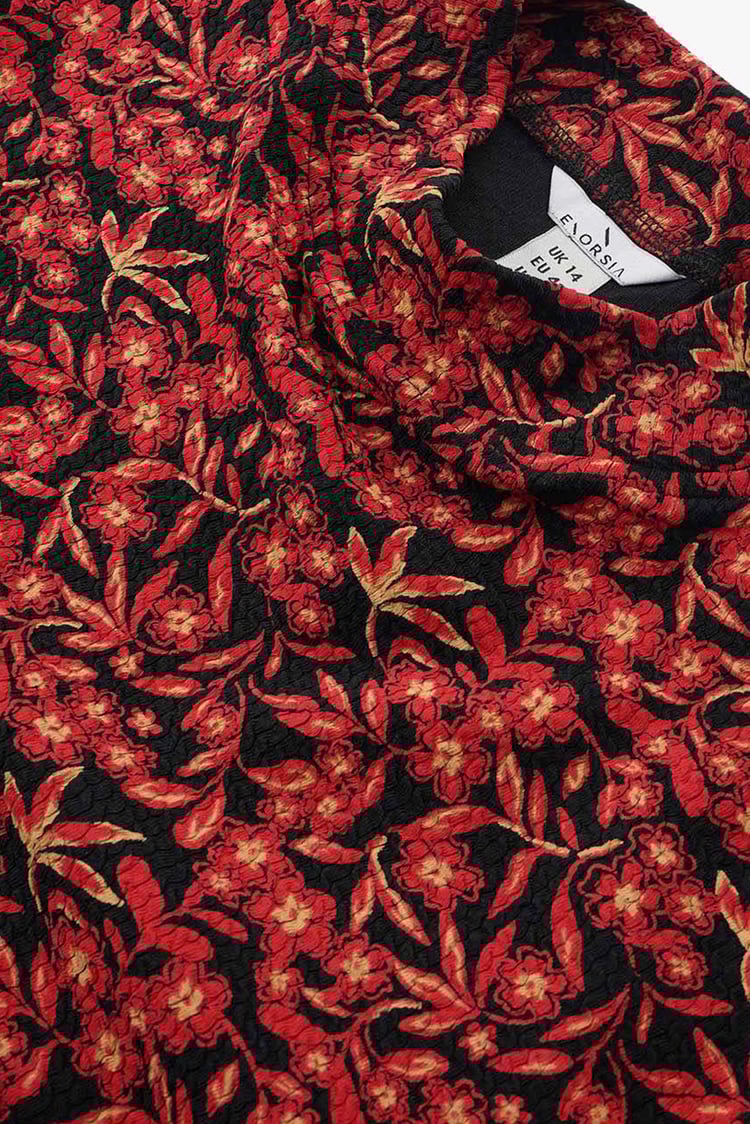 Crepe Ribbed Midi Floral Dress