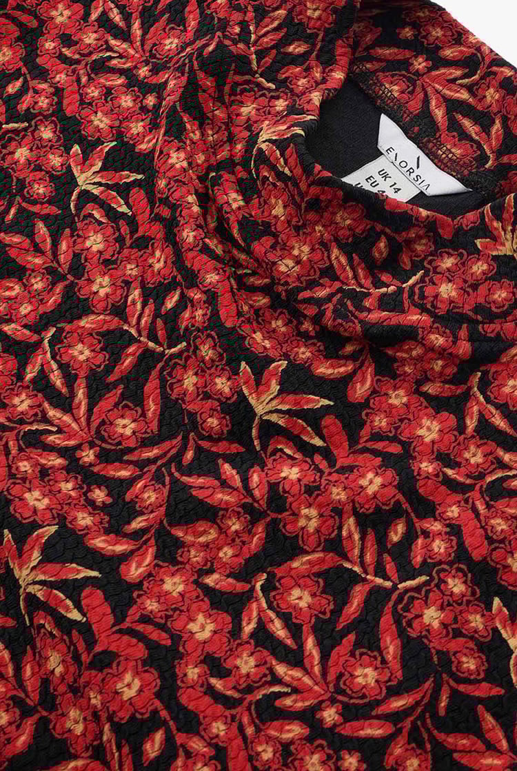 Crepe Ribbed Midi Floral Dress