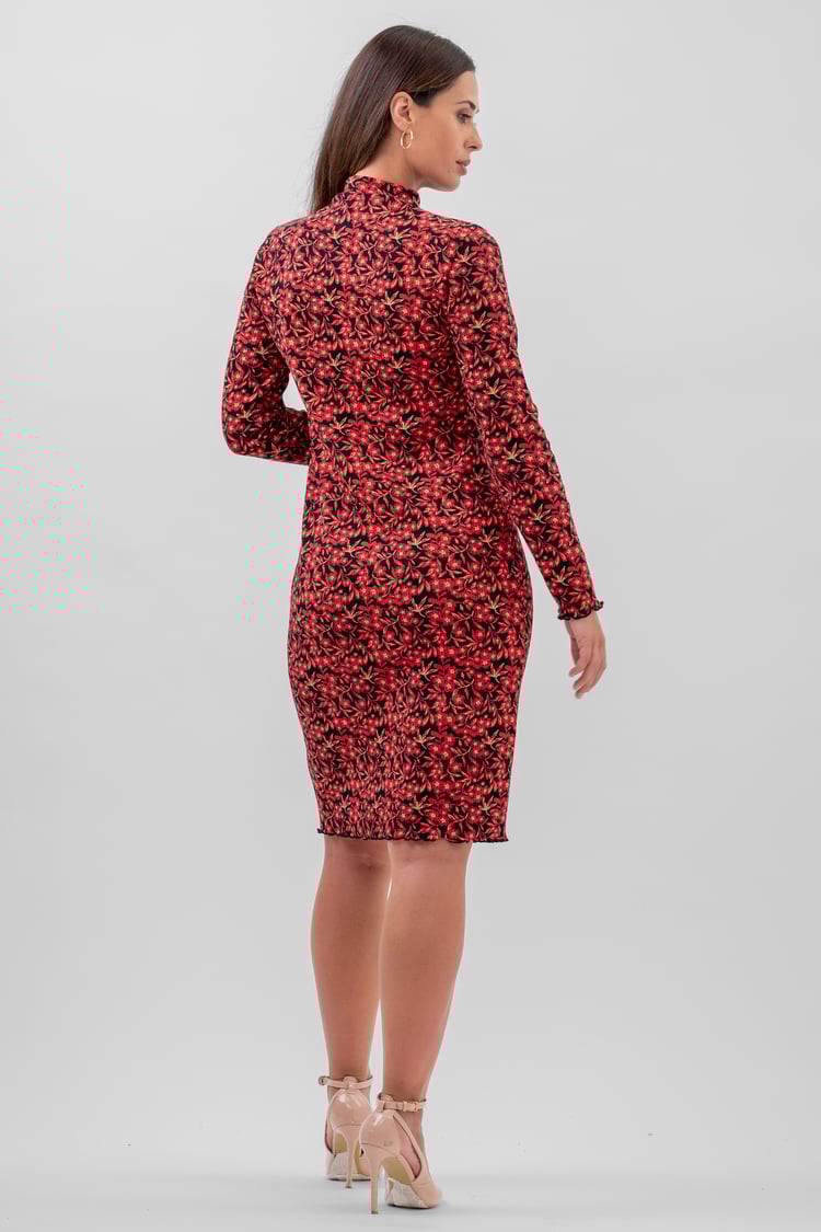 Crepe Ribbed Midi Floral Dress