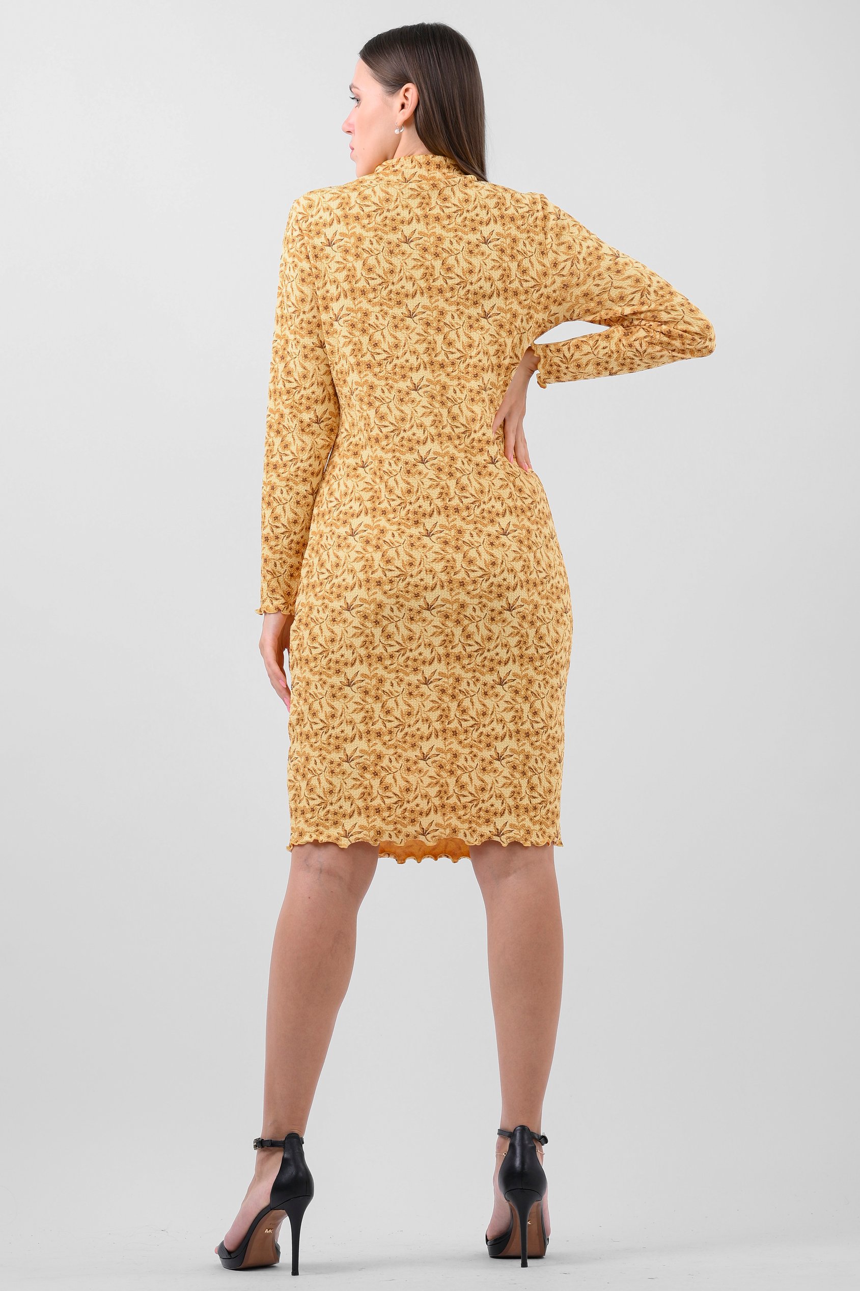 Crepe Ribbed Midi Floral Dress