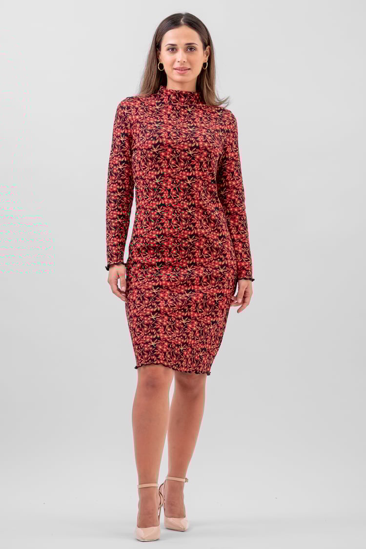 Crepe Ribbed Midi Floral Dress