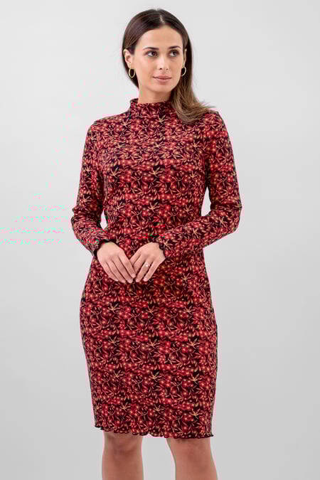 Cream Crepe Ribbed Midi Floral Dress