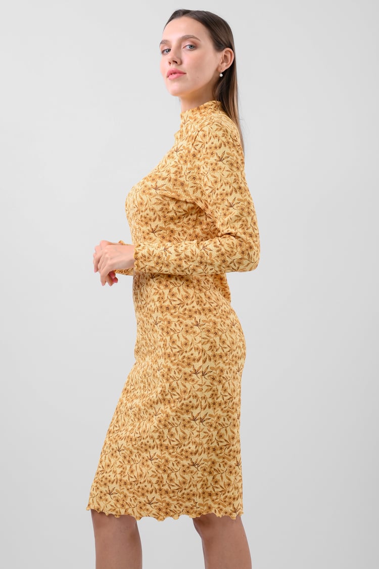 Crepe Ribbed Midi Floral Dress