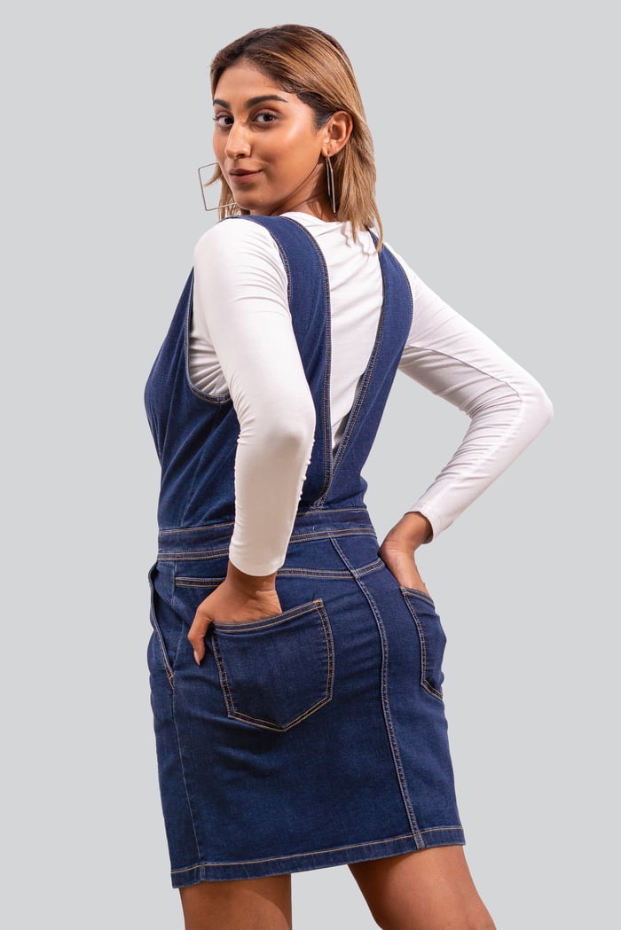 Womens Plunge V-Neck Denim Mini Dress