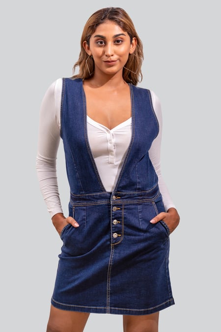 Womens Light Blue Plunge V-Neck Denim Mini Dress