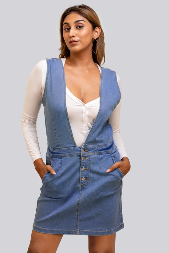 Womens Plunge V-Neck Denim Mini Dress