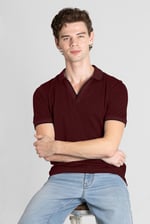 Regular Fit Ribbed V-Neck Polo Shirt