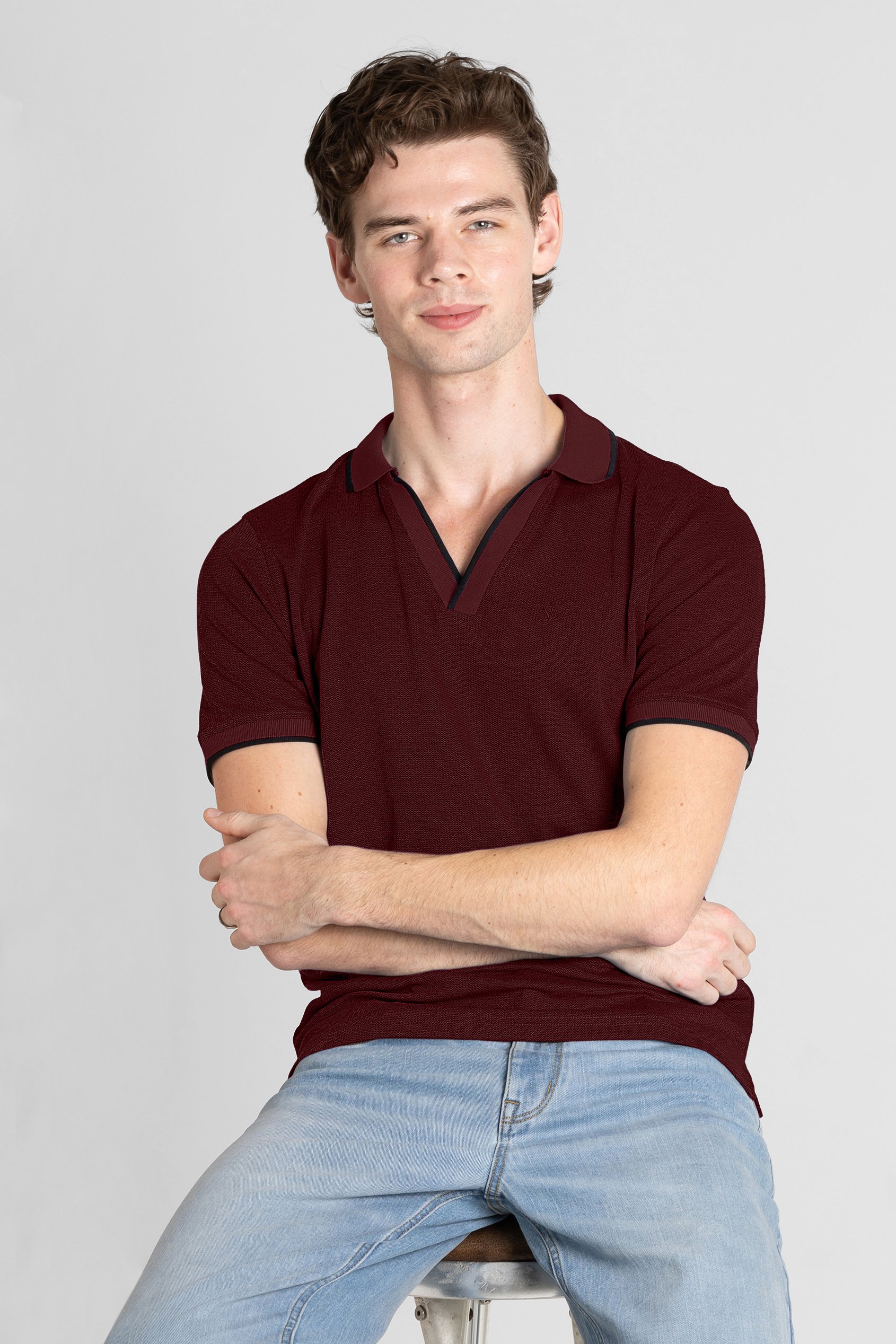 Regular Fit Ribbed V-Neck Polo Shirt