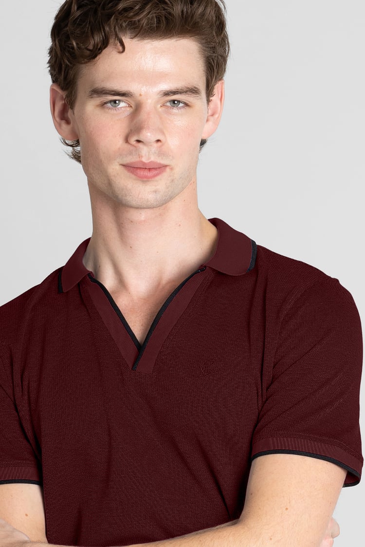 Regular Fit Ribbed V-Neck Polo Shirt