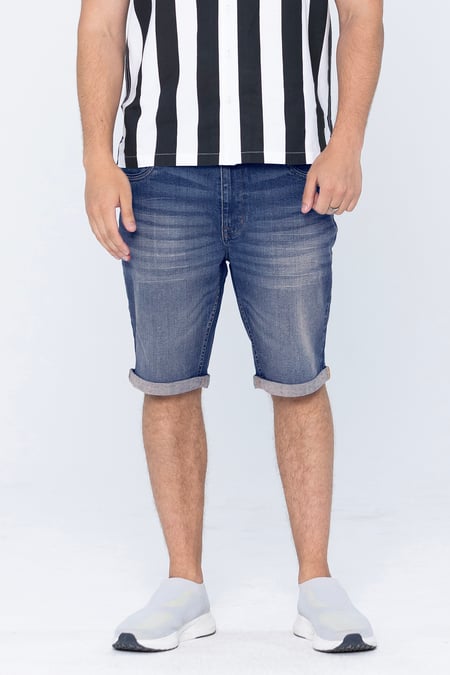 Mid Blue Skinny Fit Turned Denim Shorts