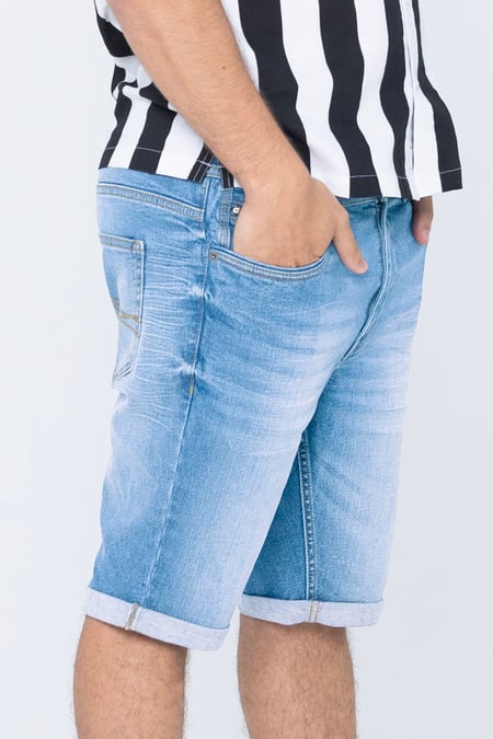 Mid Blue Skinny Fit Turned Denim Shorts