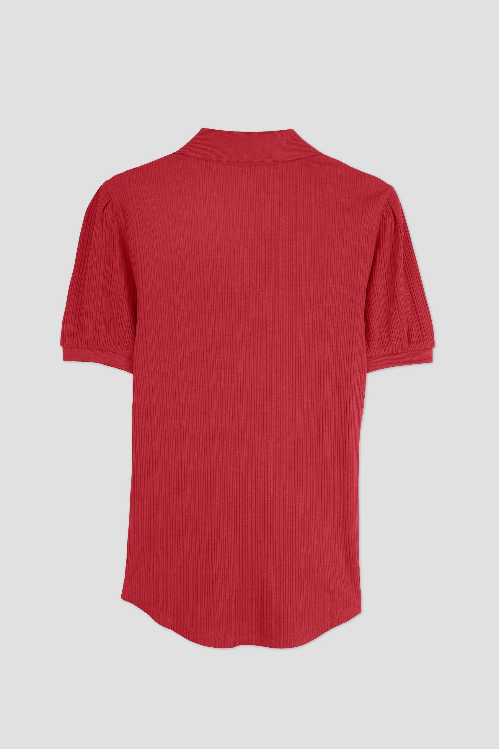 Womens Puff Sleeve V-Neck Polo Shirt