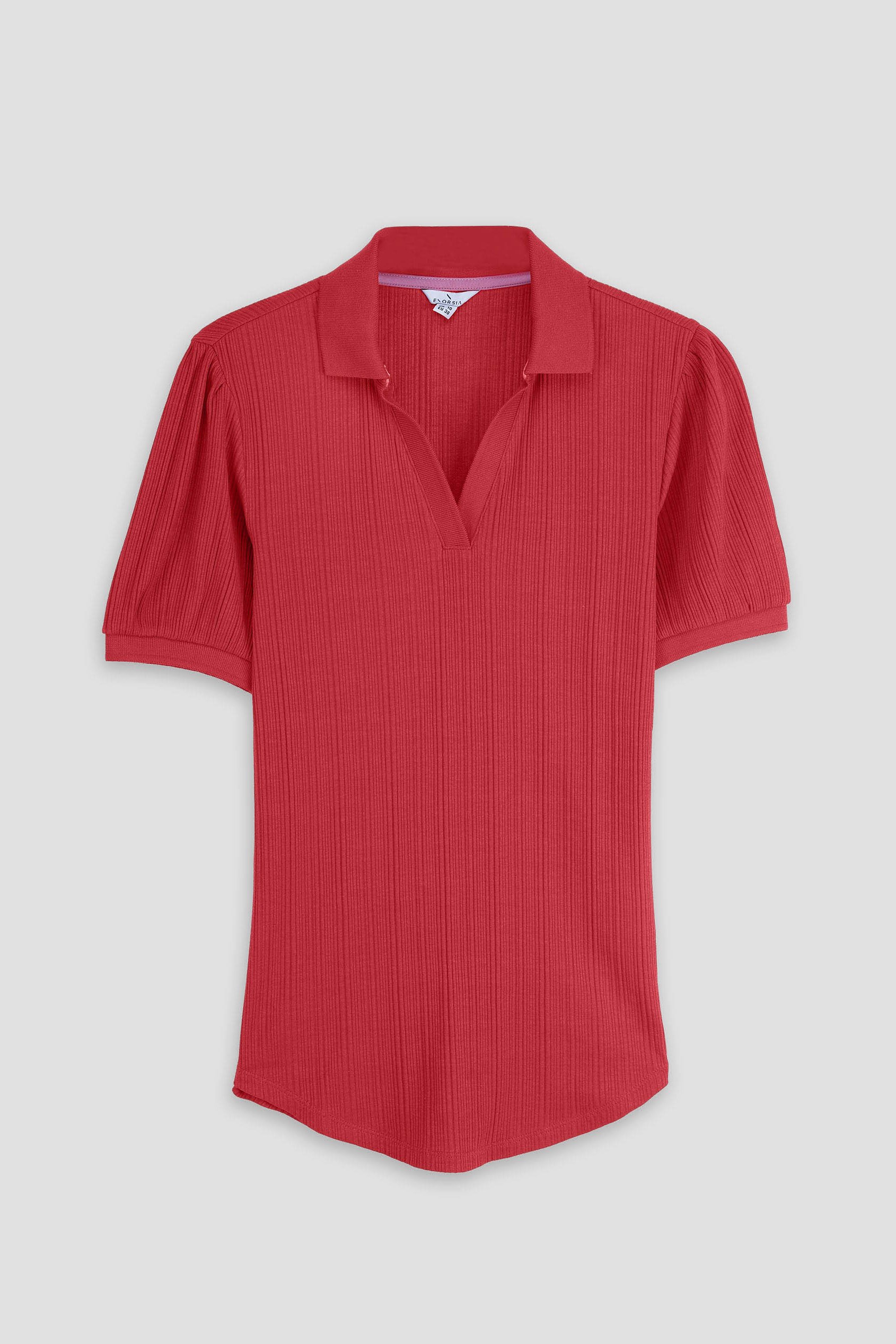 Womens Puff Sleeve V-Neck Polo Shirt