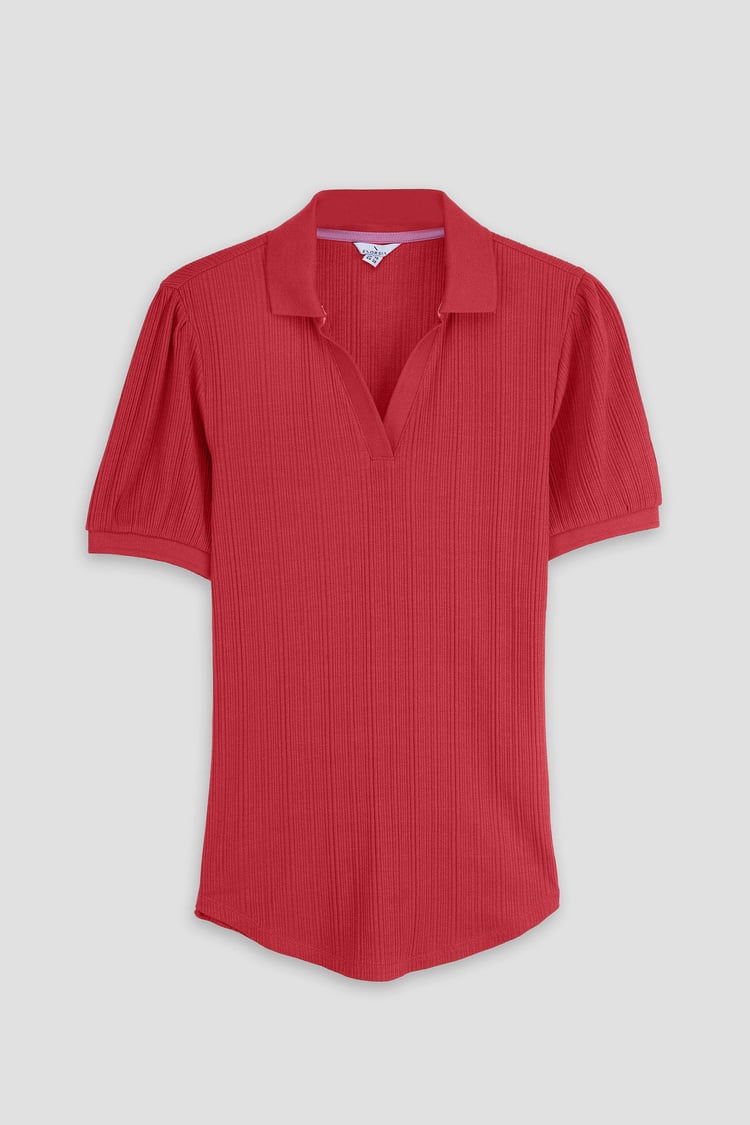 Womens Puff Sleeve V-Neck Polo Shirt