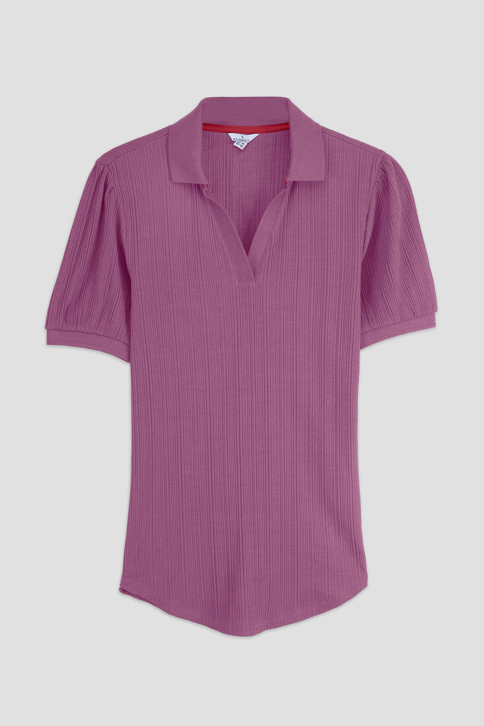 Womens Puff Sleeve V-Neck Polo Shirt