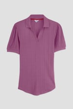 Womens Puff Sleeve V-Neck Polo Shirt
