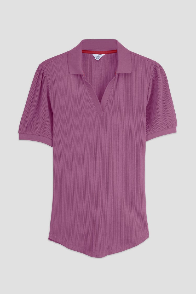 Womens Puff Sleeve V-Neck Polo Shirt
